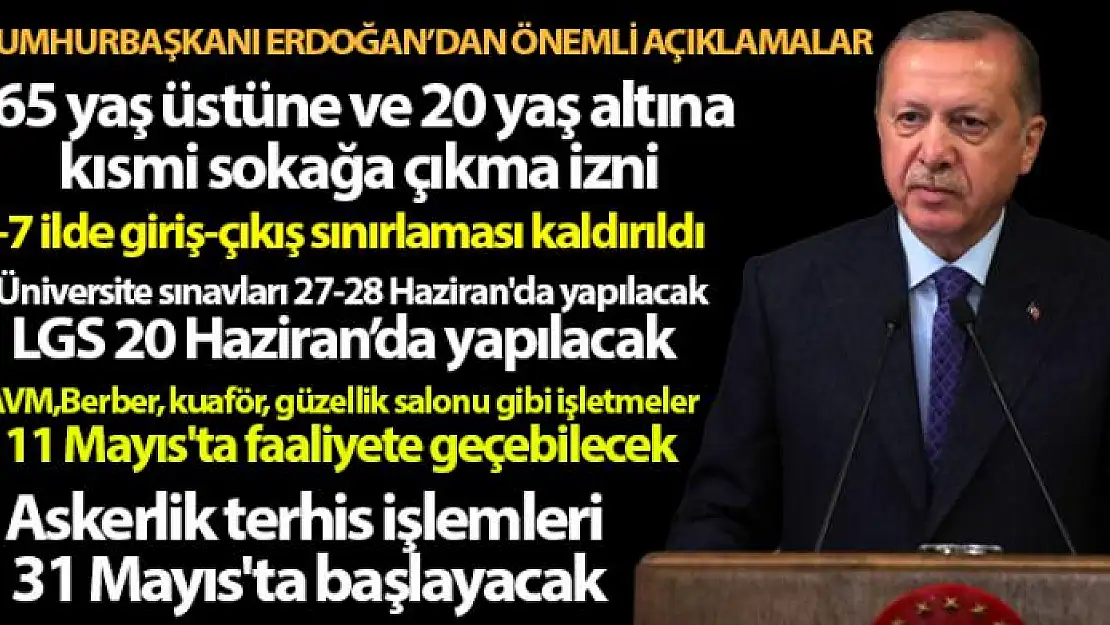 Cumhurbaşkanı Erdoğan: '65 yaş üstüne ve 20 yaş altına kısmi sokağa çıkma izni'