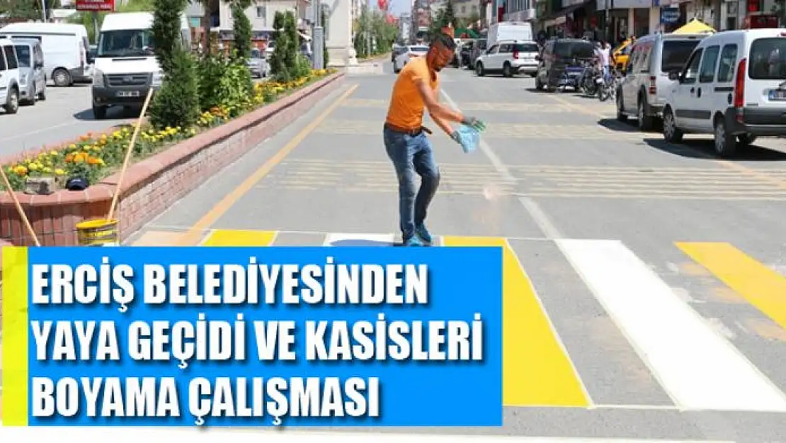 Erciş Belediyesinden yaya geçidi ve kasisleri boyama çalışması