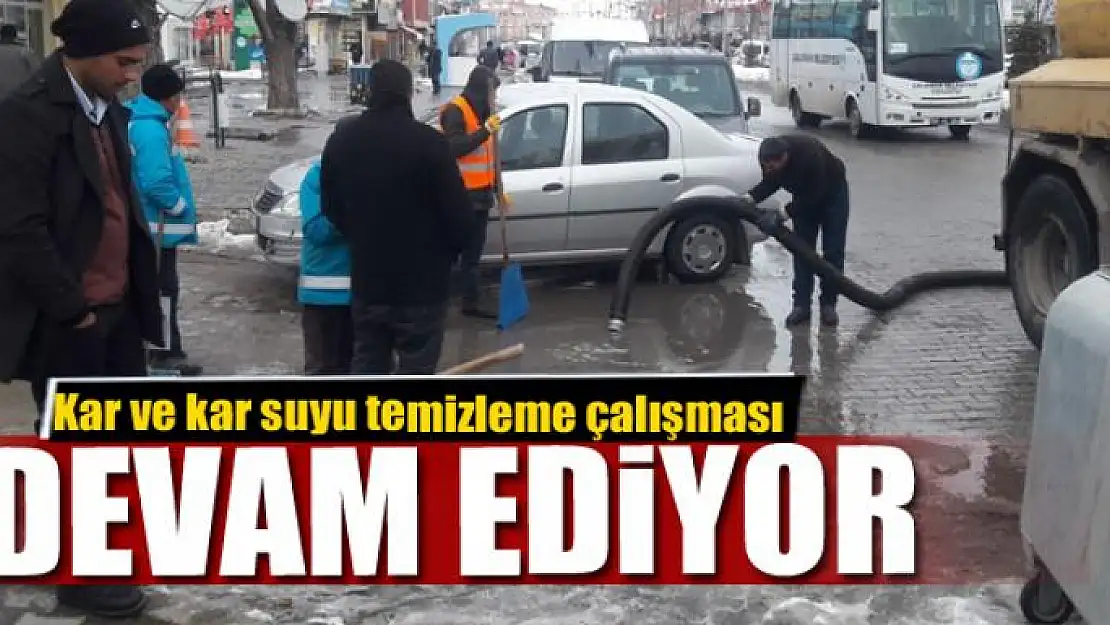 Çaldıran'da kar ve kar suyu temizleme çalışması