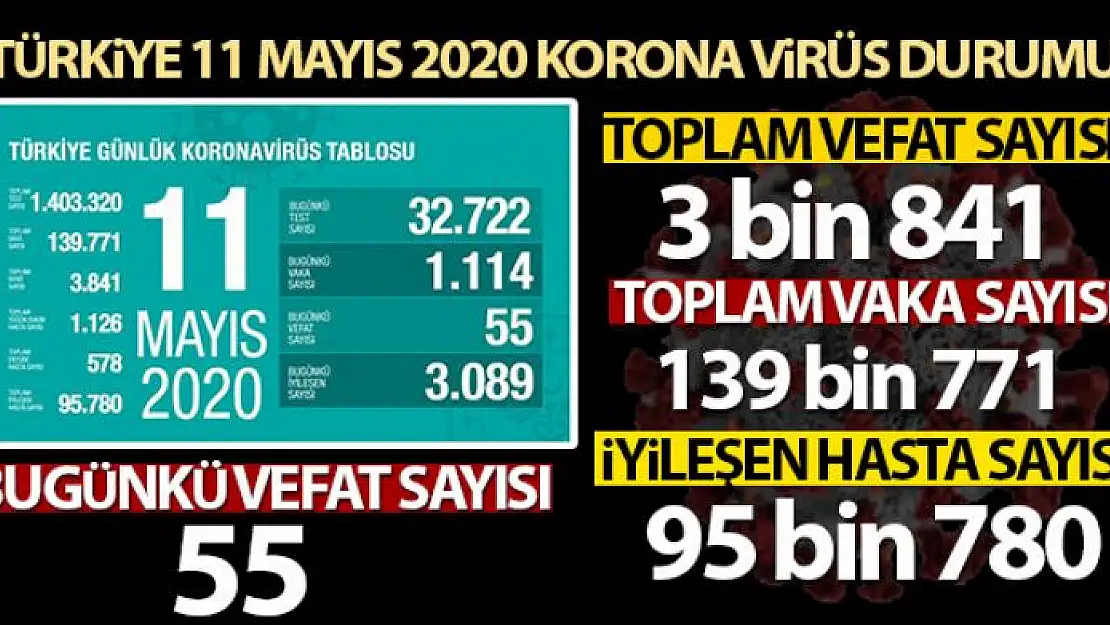 Türkiye'de koronavirüsten son 24 saatte 55 kişi hayatını kaybetti