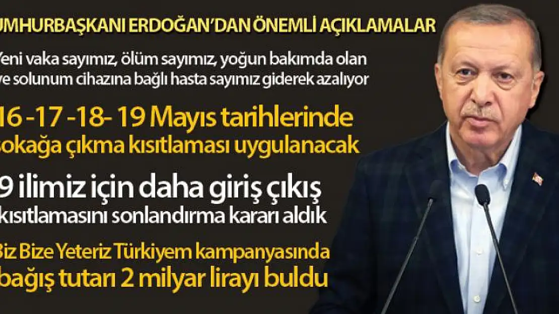 Cumhurbaşkanı Erdoğan: '16 -17 -18- 19 Mayıs tarihlerinde sokağa çıkma kısıtlaması uygulanacak'