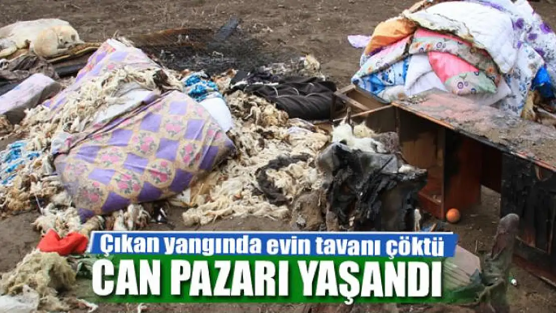 Çıkan yangında evin tavanı çöktü