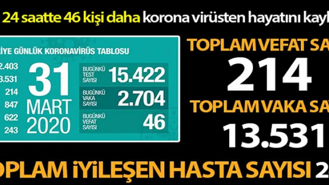 Türkiye'de koronavirüsten hayatını kaybedenlerin sayısı 214'e yükseldi