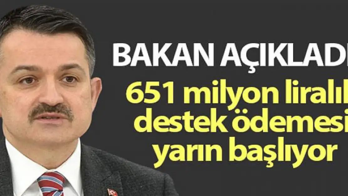 Bakan Pakdemirli: 651 milyon liralık destek ödemesi yarın başlıyor