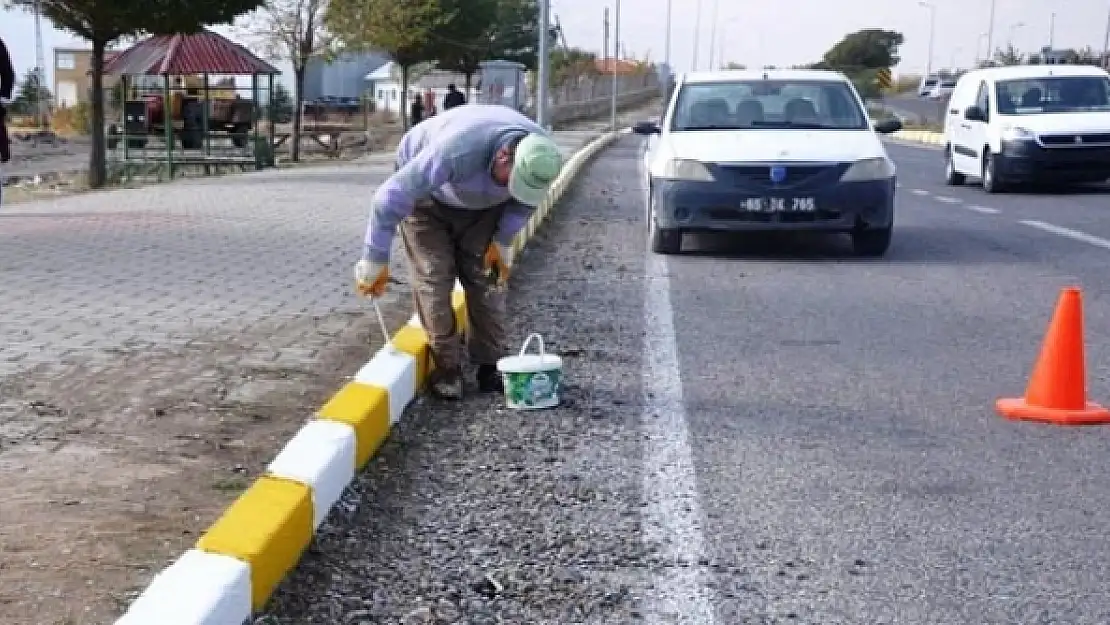 Erciş'te kaldırım taşları boyanıyor