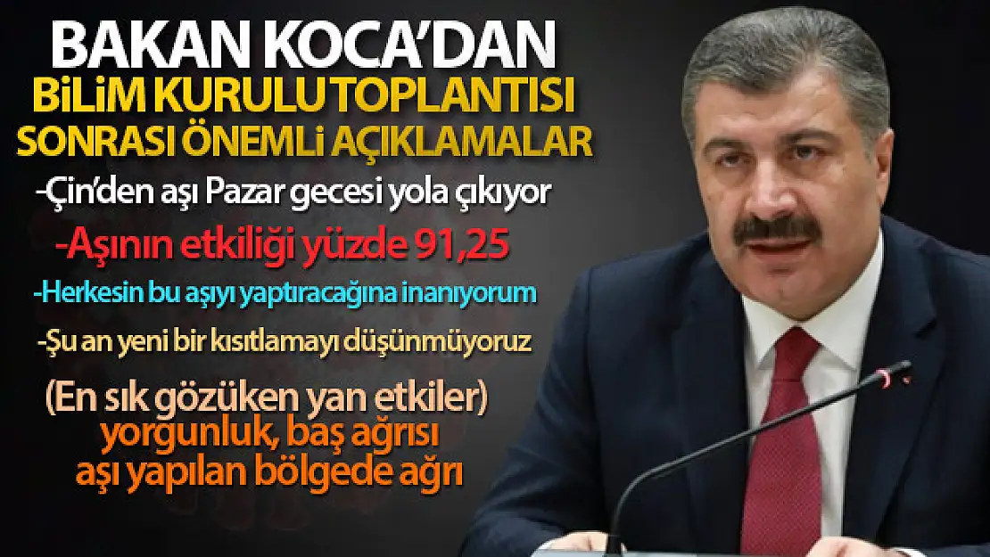 Sağlık Bakanı Fahrettin Koca: 'Çin'den aşı Pazar gecesi yola çıkıyor'