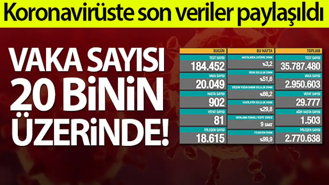 Türkiye'de son 24 saatte 20.049 koronavirüs vakası tespit edildi