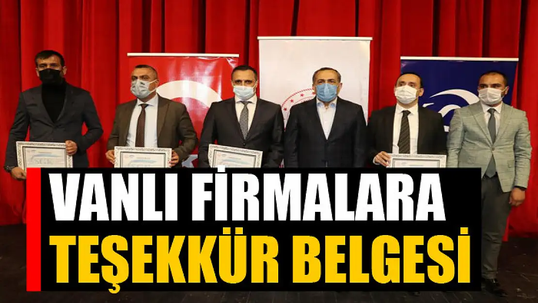 Vanlı firmalara teşekkür belgesi