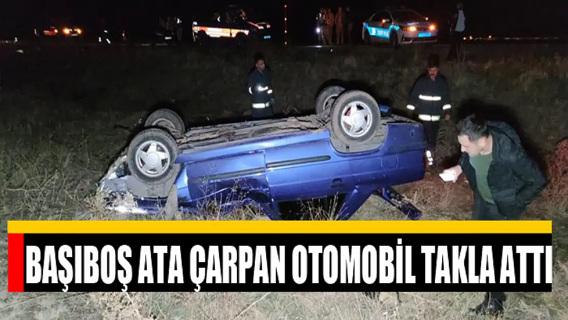 Başıboş ata çarpan otomobil takla attı