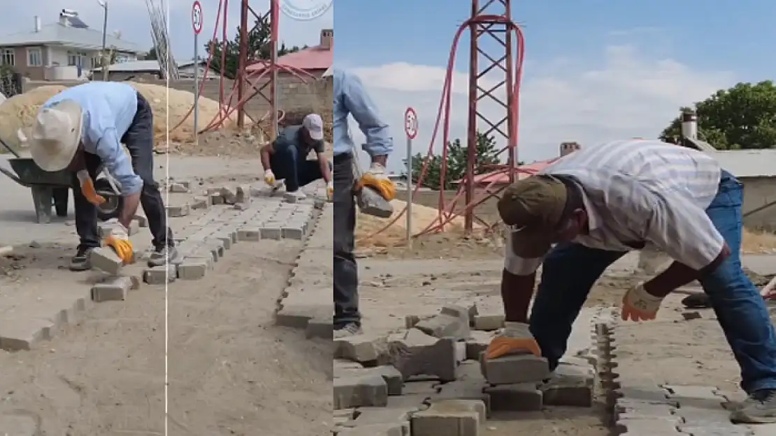 Çelebibağı Mahallesi'nde parke taşı döşeme çalışmaları