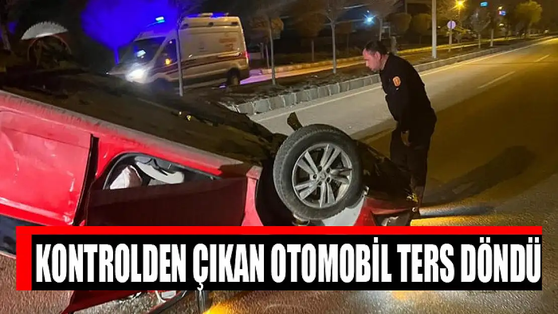 Kontrolden çıkan otomobil ters döndü