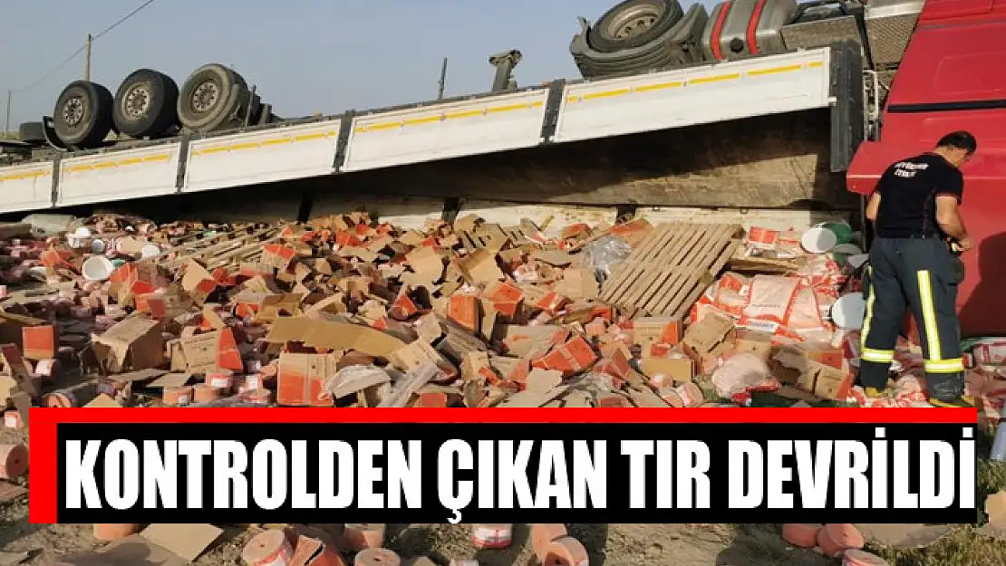 Kontrolden çıkan tır devrildi