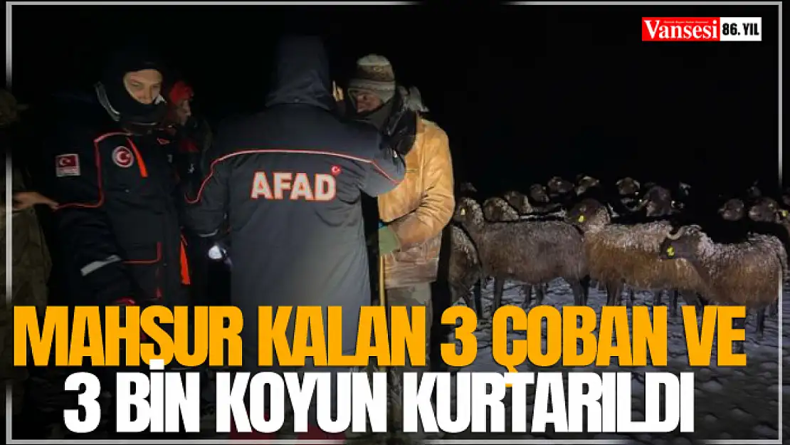 Mahsur kalan 3 çoban ve 3 bin koyun kurtarıldı