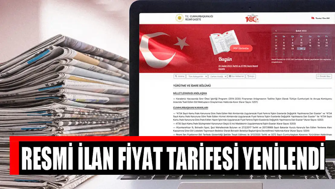 Resmi İlan Fiyat Tarifesi yenilendi