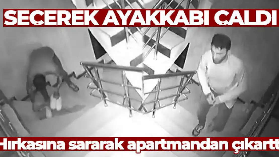 Seçerek çaldığı ayakkabıyı hırkasına sararak apartmandan çıkarttı