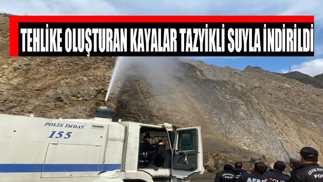 Tehlike oluşturan kayalar tazyikli suyla indirildi