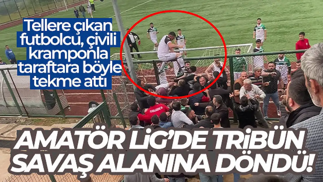 Tellere çıkan futbolcu, çivili kramponla taraftara böyle tekme attı