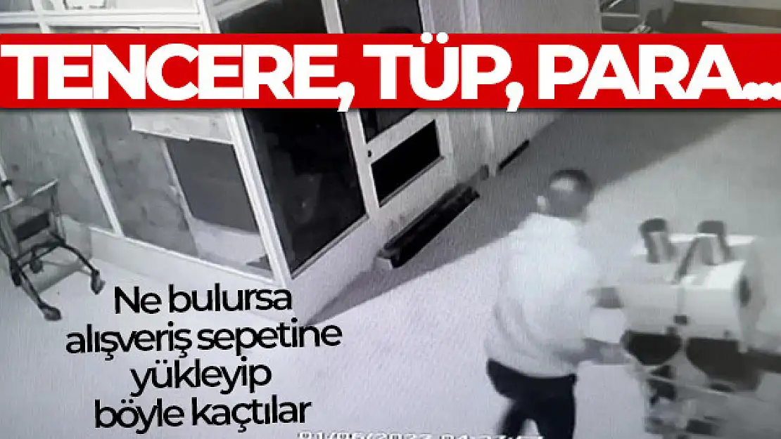 Tencere, tüp, para...Ne bulursa alışveriş sepetine yükleyip böyle kaçtılar