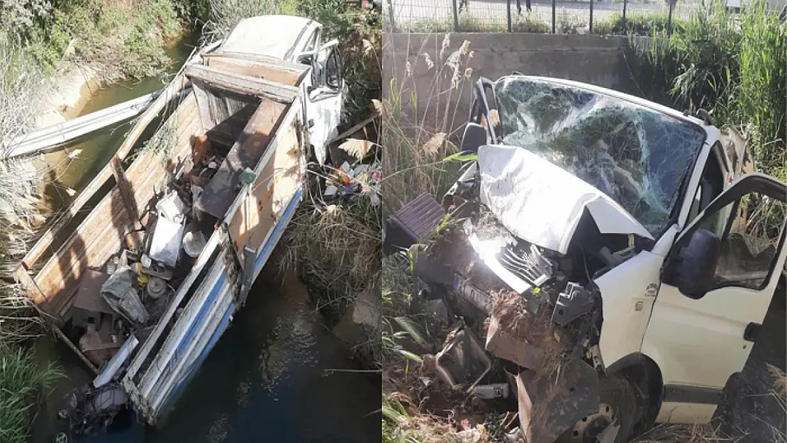Van'da kaza! Kamyonet su kanalına uçtu