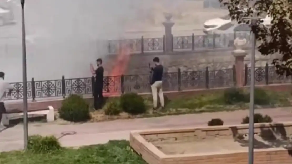 Van'da kuru ot yangını