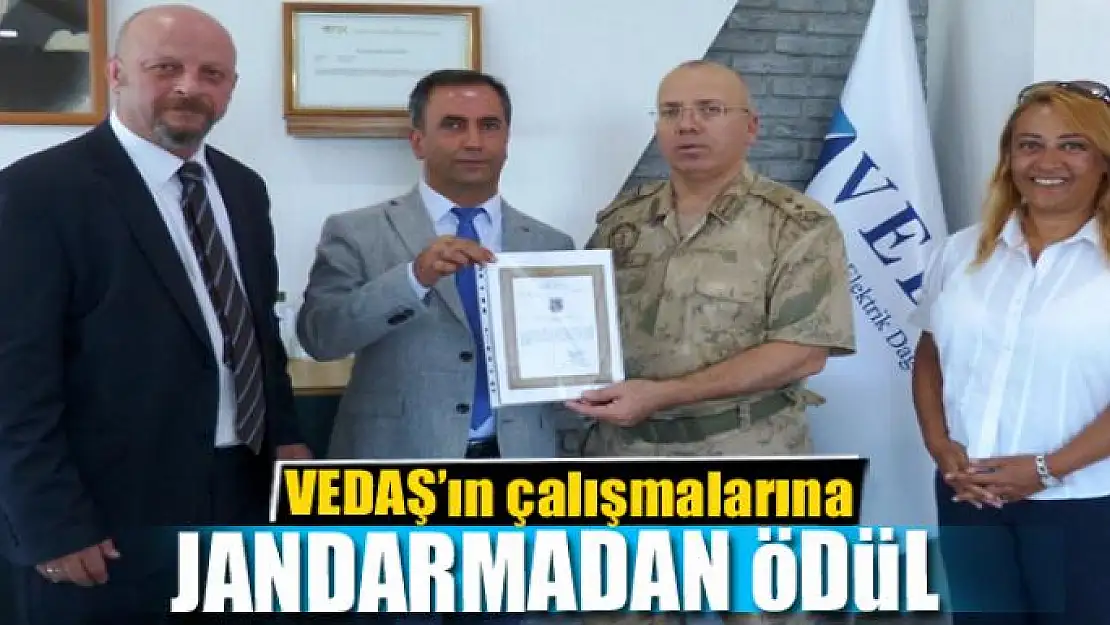 VEDAŞ'ın çalışmalarına jandarmadan ödül