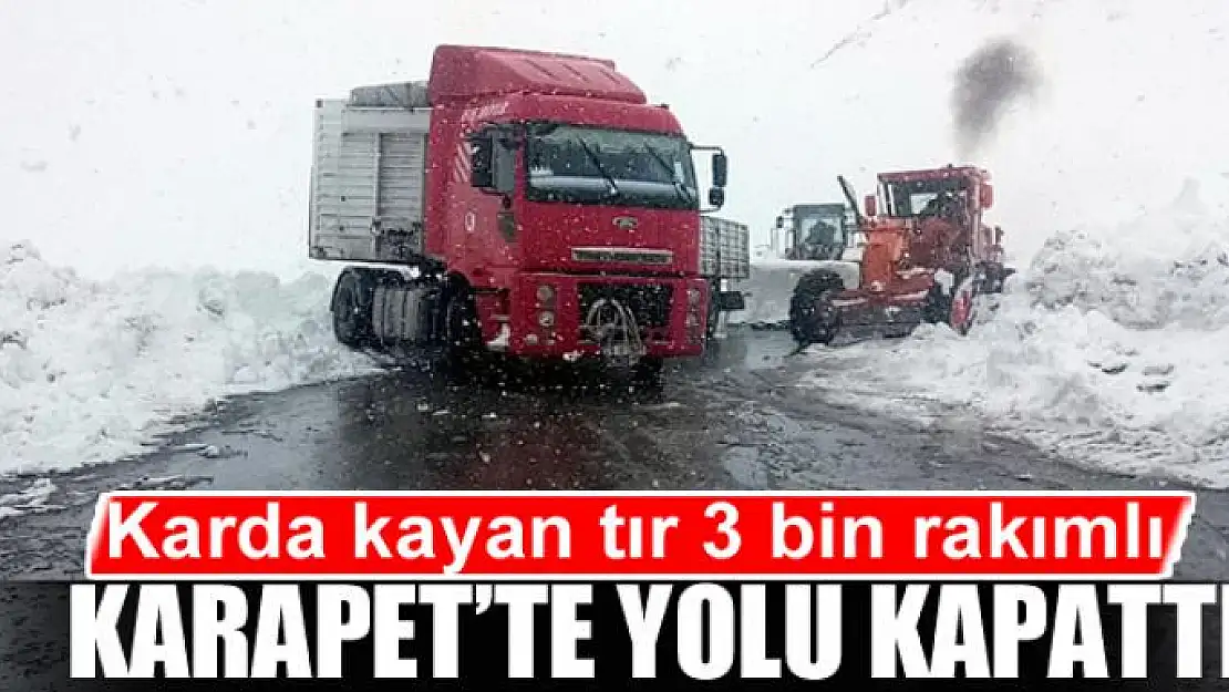 Karda kayan tır 3 bin rakımlı Karapet Geçidi'nde yolu kapattı