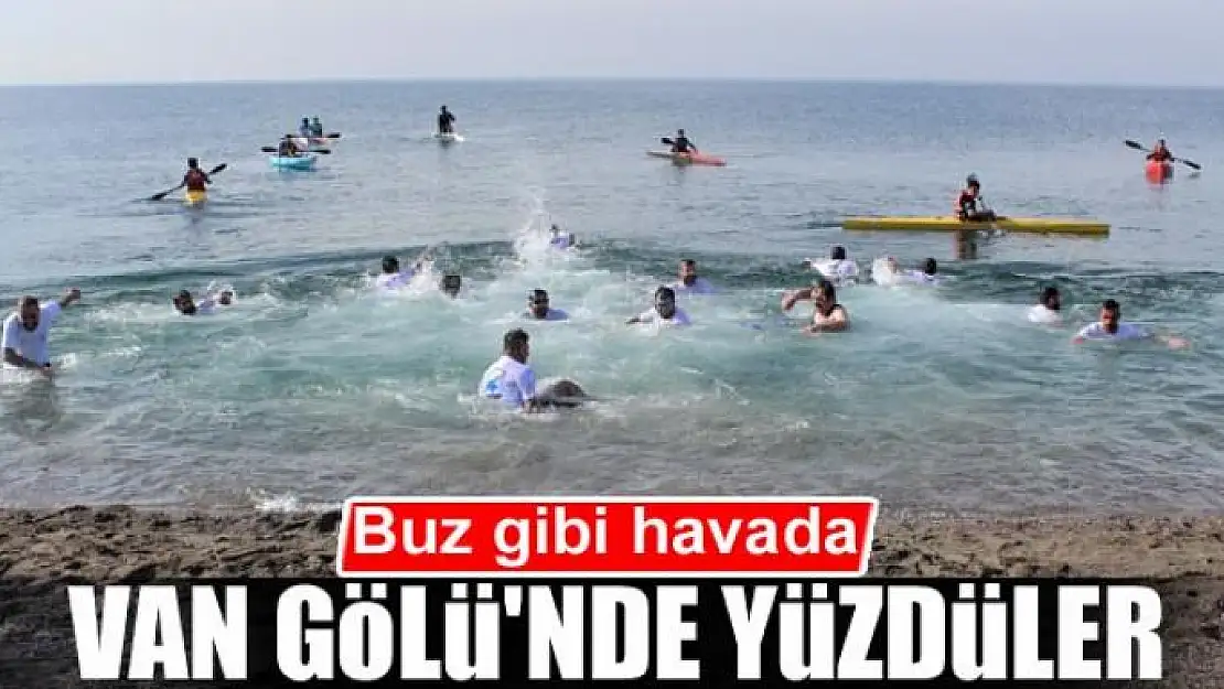 Buz gibi havada Van Gölü'nde yüzdüler