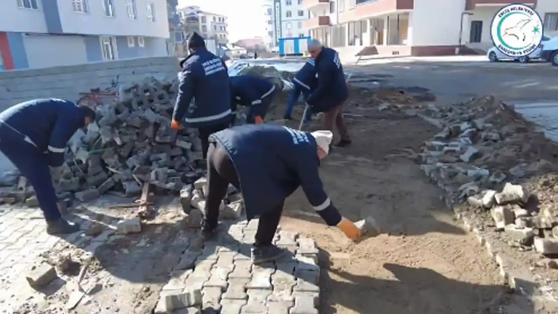 Vanyolu Caddesi'nde parke taşı döşeme çalışması