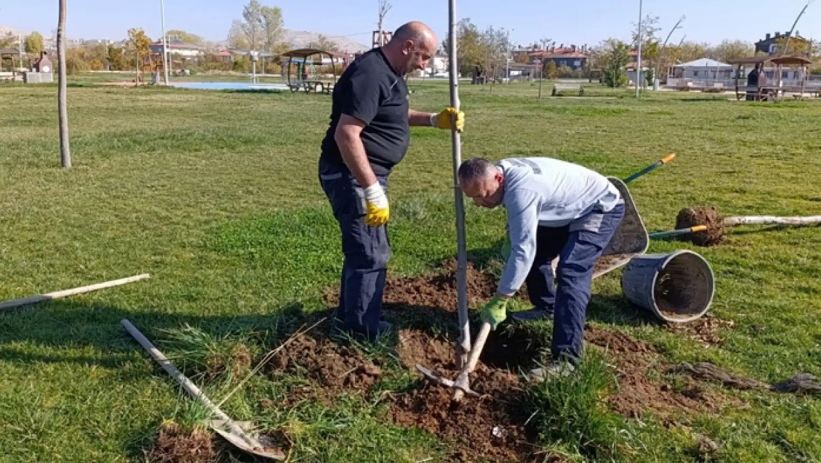 15 Temmuz Parkı'nda fidan dikim çalışması