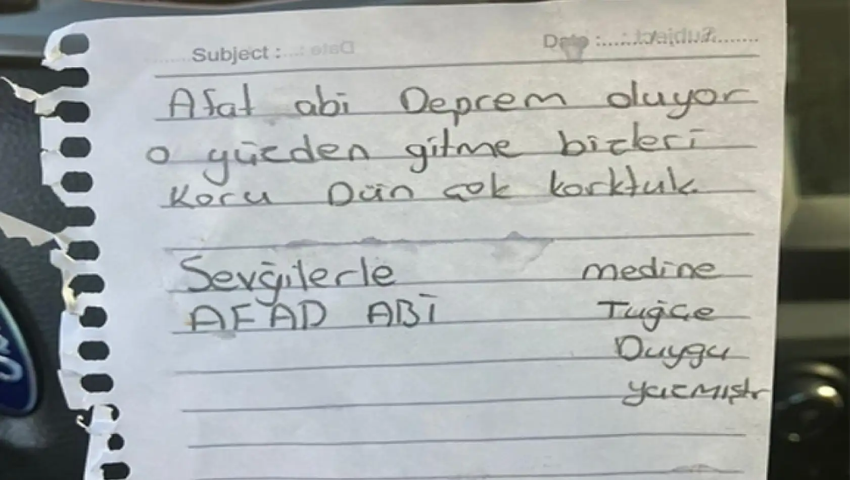 AFAD'a duygulandıran not