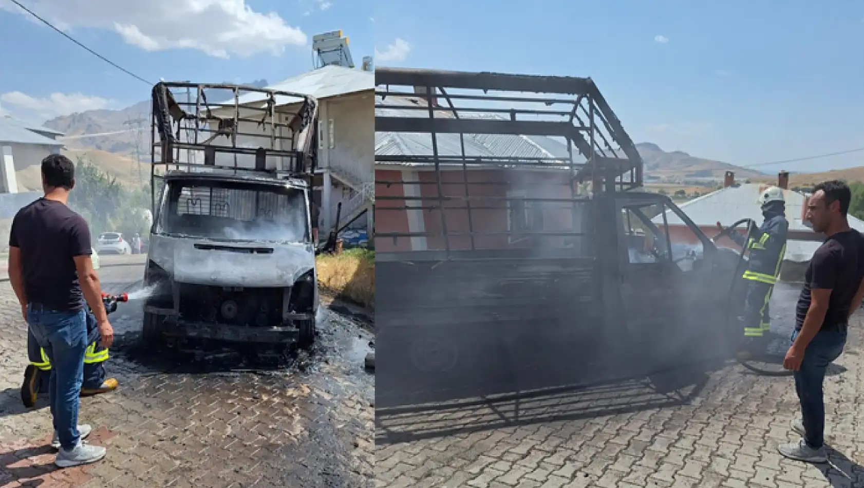 Van'da park halindeki kamyonet yanarak hurdaya döndü