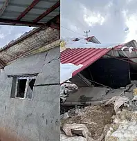 Hakkari'de karın ağırlığıyla ahır çöktü