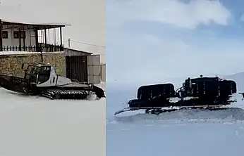 Abalı Kayak Merkezi'nde pist hazırlıkları yoğun kar altında devam ediyor