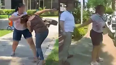 Kocasıyla birlikte parkta bastığı kadını saçından sürükledi