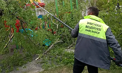 Fırtınanın zarar verdiği parklarda bakım onarım çalışması