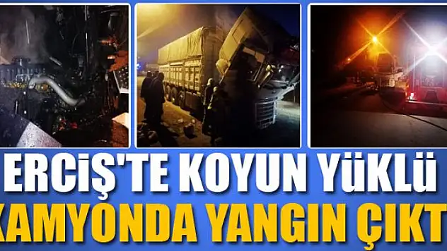 Erciş'te koyun yüklü kamyonda yangın çıktı