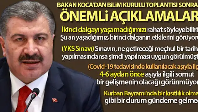Sağlık Bakanı Fahrettin Koca: 'İkinci dalgayı yaşamadığımızı rahat söyleyebiliriz'
