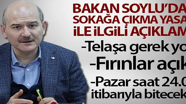 İçişleri Bakanı Soylu: 'Milletimizin telaşı var bunu da normal karşılıyorum ama bu telaşa gerek yok'