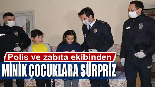 Polis ve zabıta ekibinden minik çocuklara kuş sürprizi