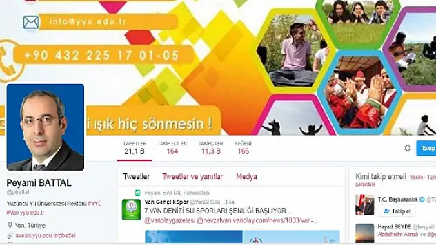 YYÜ Rektörü Battaldan twitter açıklaması 
