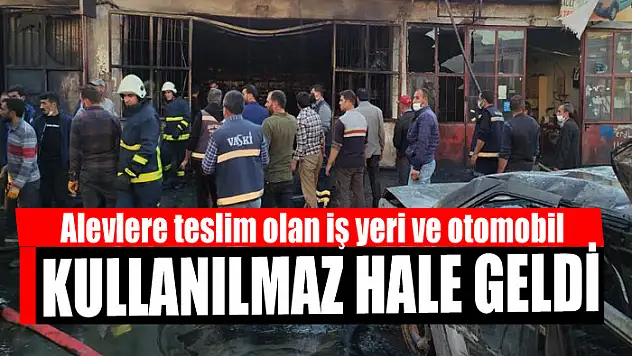 Alevlere teslim olan iş yeri ve otomobil kullanılmaz hale geldi