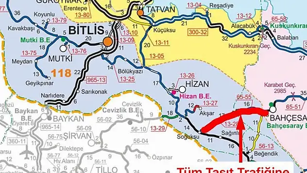 Bahçesaray–Kalkan yolu çığ tehlikesi nedeniyle ulaşıma kapatıldı