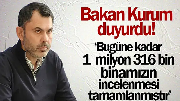 Bakan Kurum: 'Bugüne kadar 1 milyon 316 bin binamızın incelenmesi tamamlanmıştır'