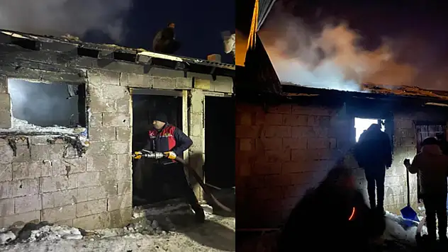 Çaldıran'daki odunluk yangınına itfaiye müdahalesi