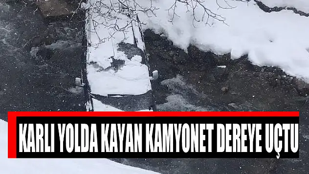 Çatak'ta karlı yolda kayan kamyonet dereye uçtu