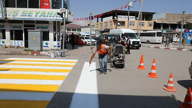 Erciş'te yaya geçidi ve kasis boyama çalışması