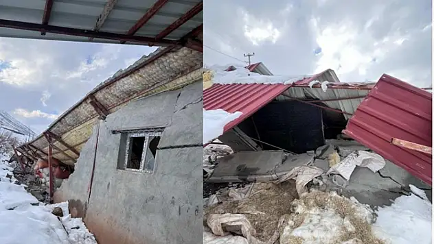 Hakkari'de karın ağırlığıyla ahır çöktü