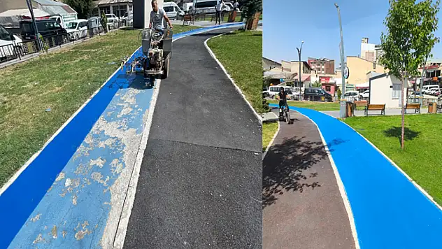 Millet Bahçesi'nde bisiklet yolu boyama çalışması tamamlandı