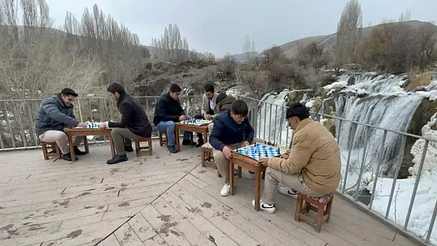 Muradiye Şelalesi'nde çöp toplayıp satranç oyandılar