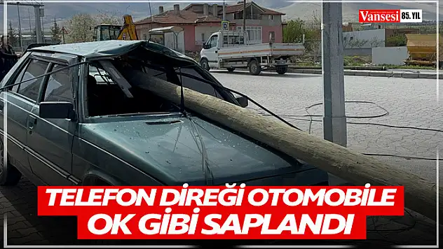 Telefon direği otomobile ok gibi saplandı